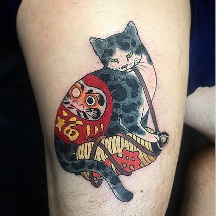 点击大图看下一张：9张日式风格的纹身大猫图案
