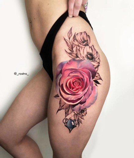 点击大图看下一张：9张重彩色写实玫瑰花朵纹身图案
