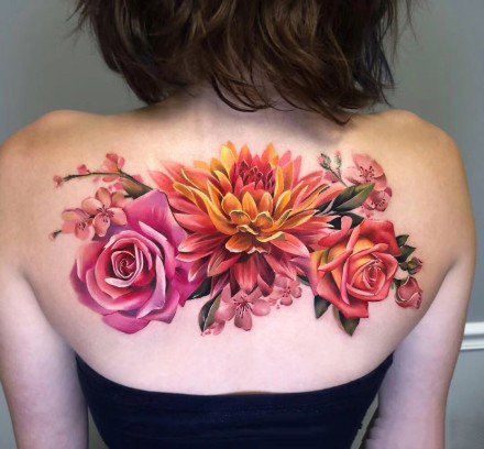 点击大图看下一张：9张重彩色写实玫瑰花朵纹身图案