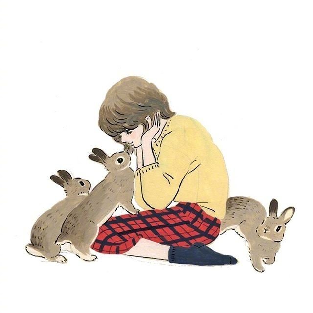 点击大图看下一张：一组女孩与兔子的唯美卡通壁纸欣赏