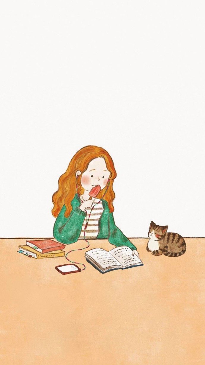 点击大图看下一张：小女孩和小猫咪的可爱卡通壁纸图片欣赏