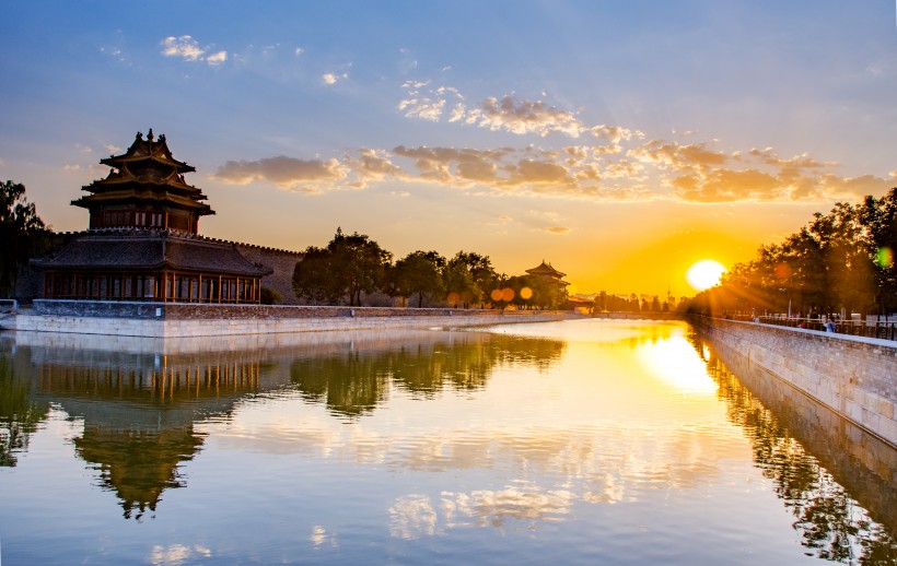 点击大图看下一张：北京故宫角楼日落风景图片