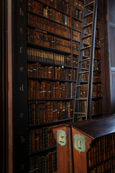 点击大图看下一张：英国都柏林圣三一学院图书馆的书架图片
