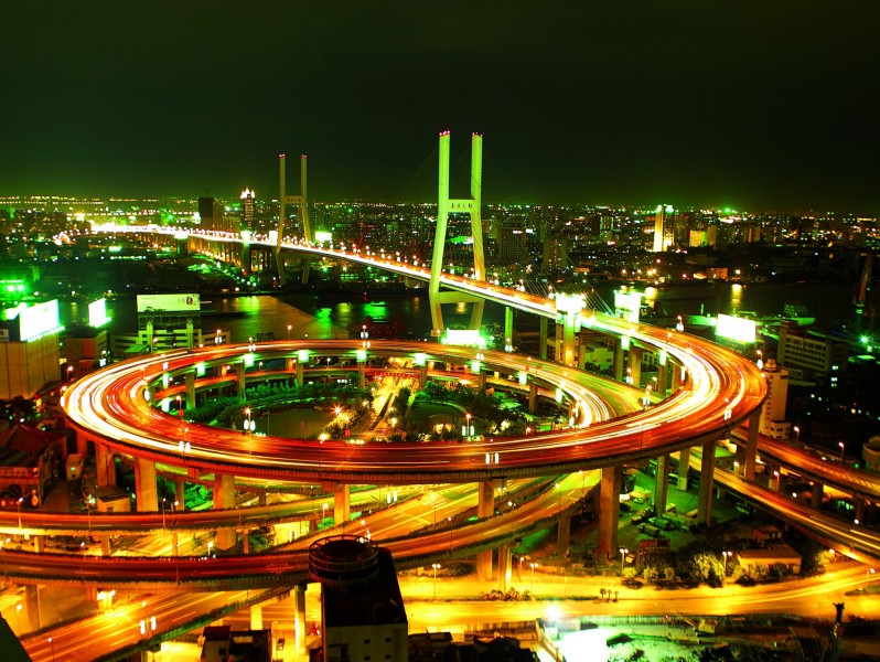 点击大图看下一张：上海延安路高架桥夜景图片