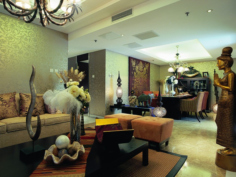 点击大图看下一张：北京官园西派公寓A型东南亚风格样板房设计图片