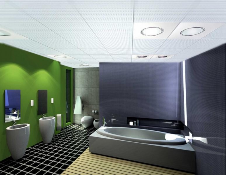 点击大图看下一张：淡雅绿色卫生间设计图片