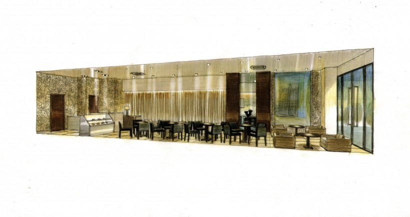 点击大图看下一张：东莞奥乐斯咖啡馆室内设计手绘图片