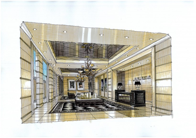 点击大图看下一张:广州爱丁堡国际公寓室内手绘稿图片