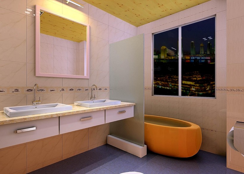 点击大图看下一张：黄色系卫生间设计图片