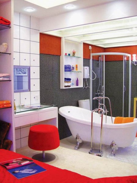 点击大图看下一张：热情红色系卫生间设计图片