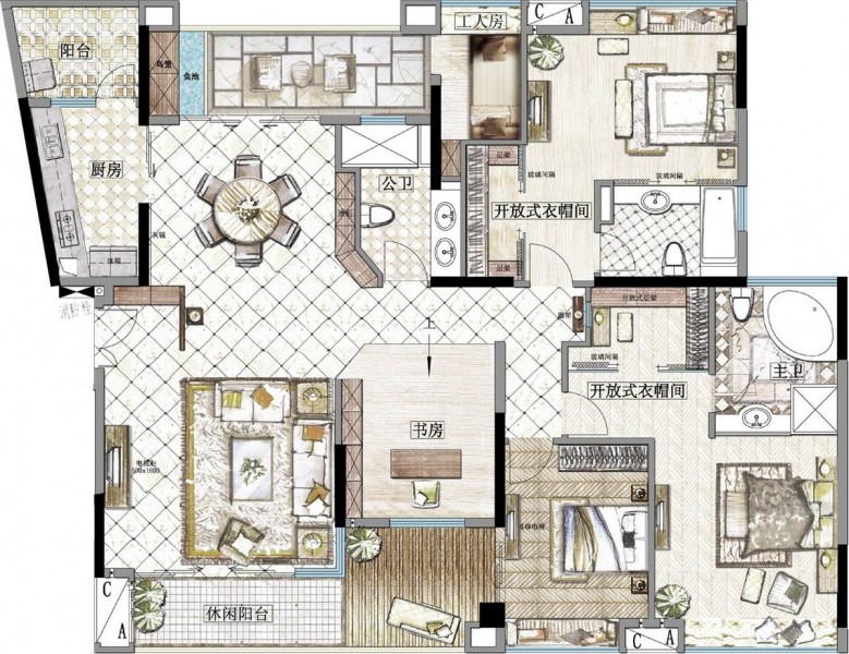 点击大图看下一张：台湾后现代风格样板图片