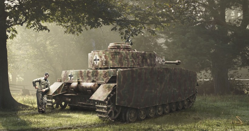 点击大图看下一张：军事题材绘画-坦克图片