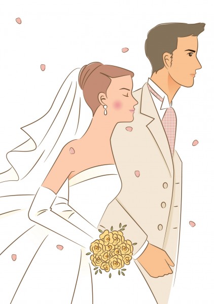 点击大图看下一张：卡通婚纱照插画矢量图片