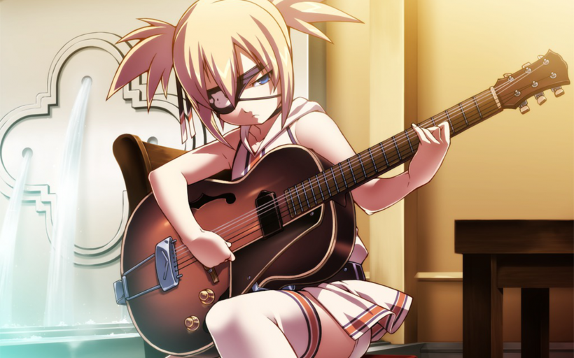 点击大图看下一张：弹吉他的动漫少女图片