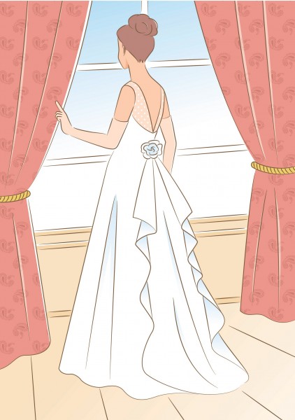 点击大图看下一张：女性婚纱照卡通插画矢量图片