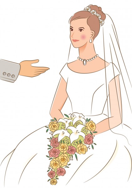 点击大图看下一张：女性婚纱照卡通插画矢量图片