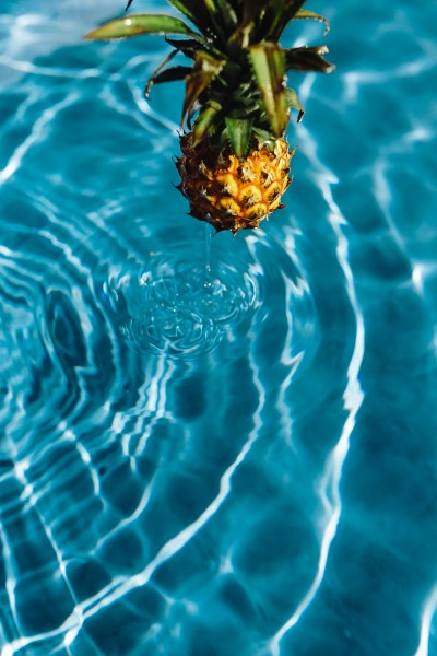 点击大图看下一张：在游泳池的菠萝图片
