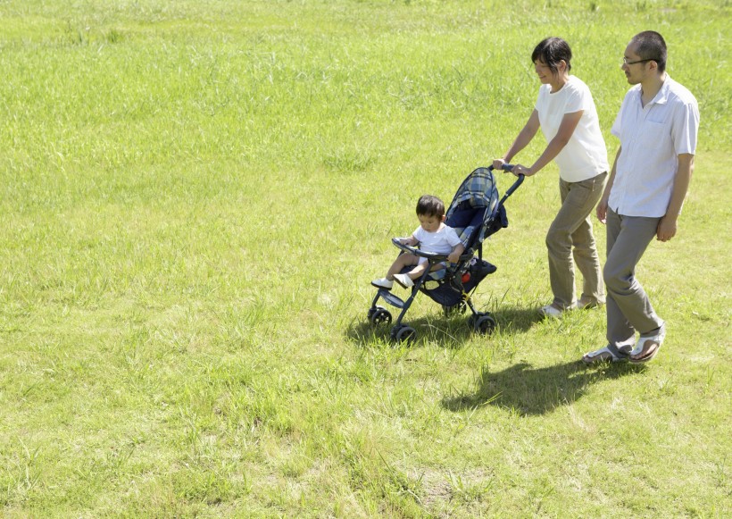 点击大图看下一张：父母带孩子草地玩耍图片