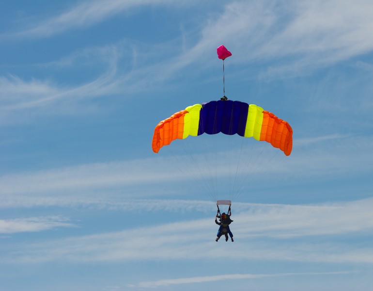 点击大图看下一张：蓝天上跳伞运动员图片