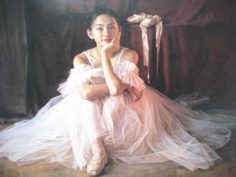 点击大图看下一张：芭蕾舞者油画图片