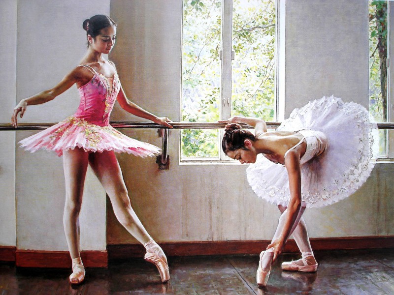 点击大图看下一张：芭蕾舞者油画图片