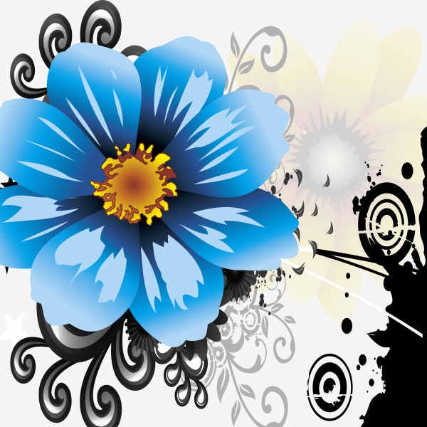 点击大图看下一张：蓝色花朵三联挂画图片