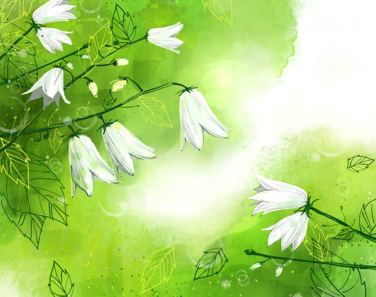 点击大图看下一张：绿色韩国花朵背景图片