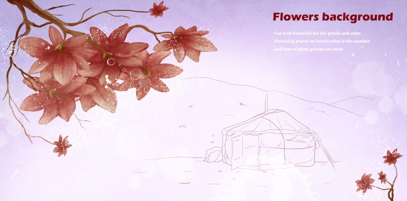 点击大图看下一张：紫色系手绘花朵明信片图片