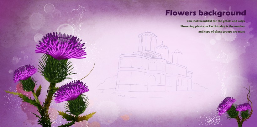 点击大图看下一张：紫色系手绘花朵明信片图片
