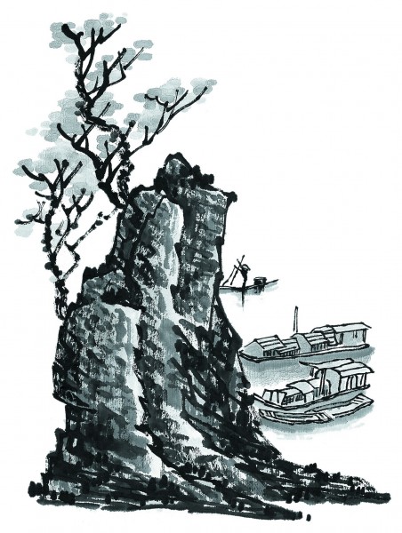 点击大图看下一张：国画山石图片