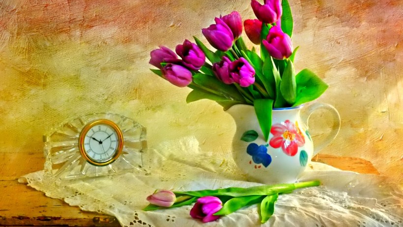 点击大图看下一张：花卉油画静物背景图片