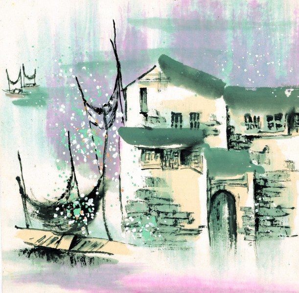 点击大图看下一张：江南水乡冬天水墨图片