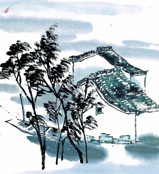 点击大图看下一张：江南水乡冬天水墨图片
