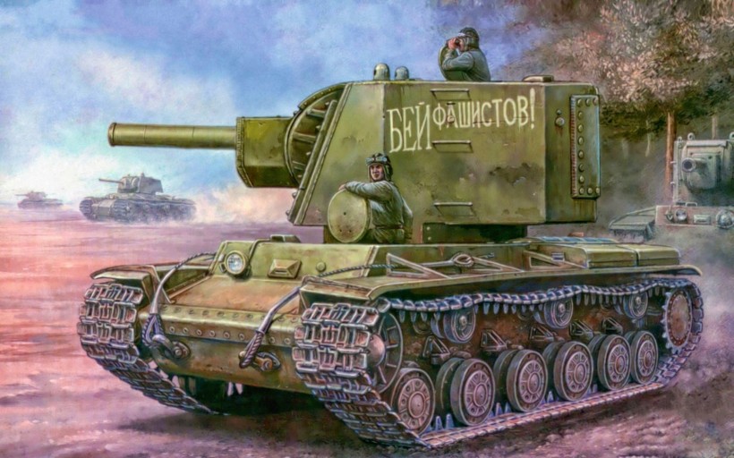 点击大图看下一张：逼真军用坦克油画图片