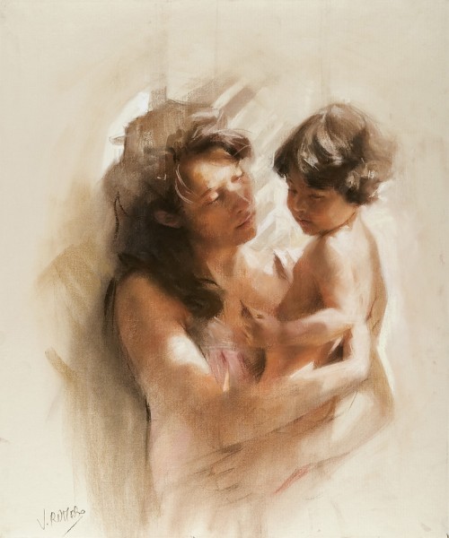 点击大图看下一张：Vicente Romero Redondo 油画之母爱图片