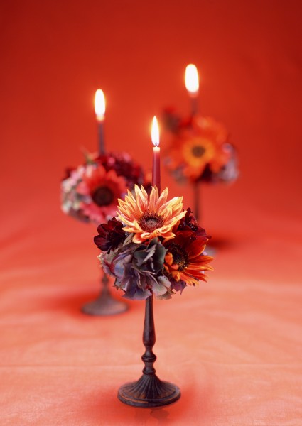 点击大图看下一张：点燃的蜡烛与花朵图片