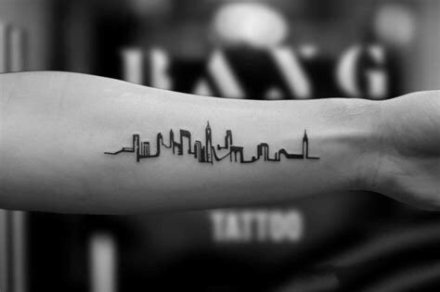 点击大图看下一张：一组城市建筑的天际线纹身图案