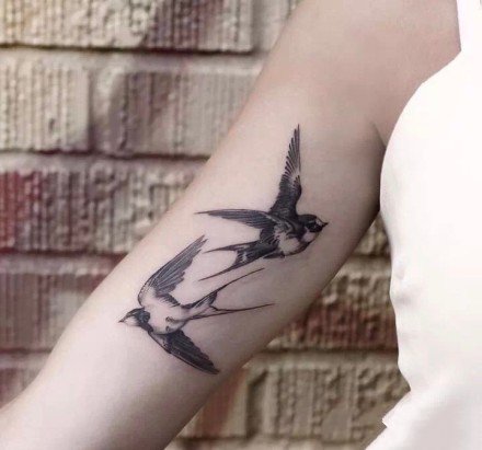 点击大图看下一张：好看的一组简约燕子纹身图片