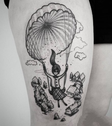 点击大图看下一张：一组9张降落伞主题纹身图案