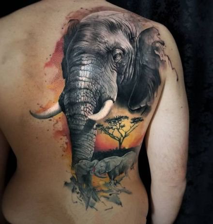 点击大图看下一张：霸气的大象纹身图案9张