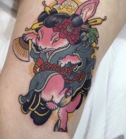 点击大图看下一张：日式传统风格的猫土鼠青蛙等动物纹身