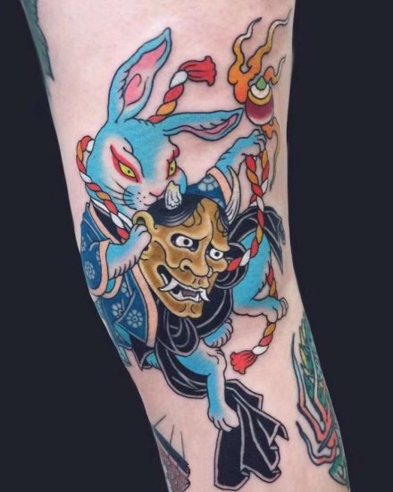 点击大图看下一张：日式传统风格的猫土鼠青蛙等动物纹身