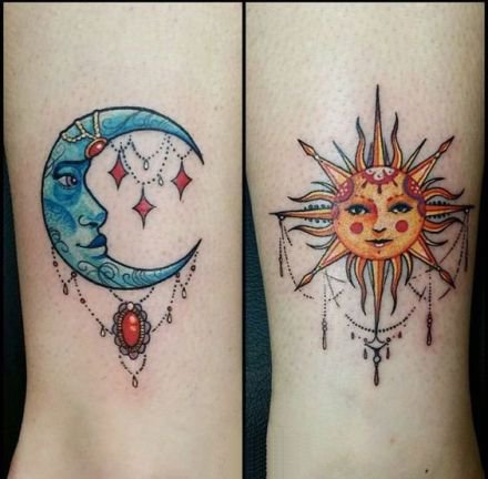 点击大图看下一张：太阳与月亮主题的日月纹身图案9张