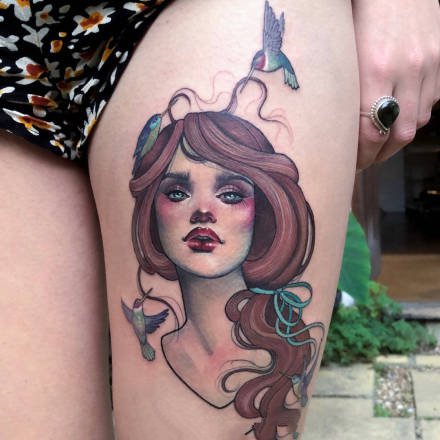 点击大图看下一张：18张适合大腿手臂的欧美女郎纹身图案
