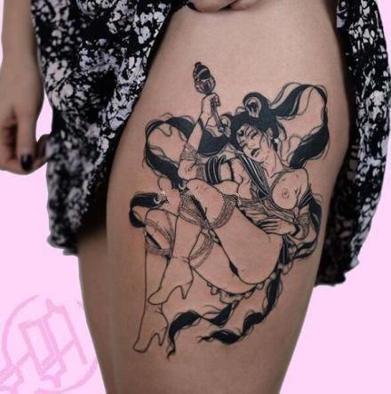 点击大图看下一张：3+黑灰色18张日本艺伎等女郎纹身图案