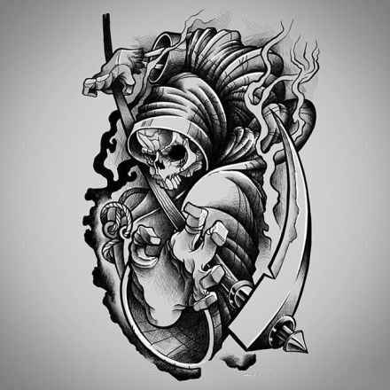 点击大图看下一张：死神主题的一组纹身图案作品9张