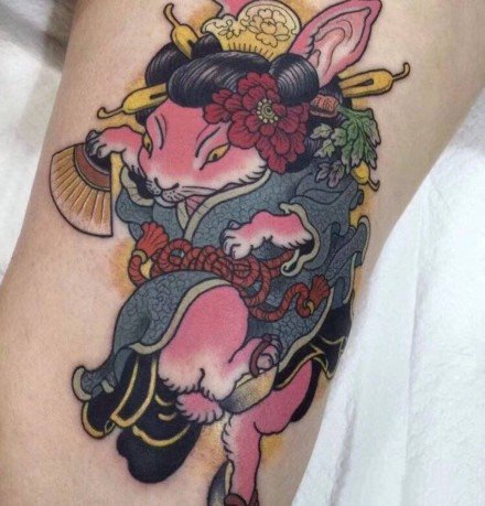 点击大图看下一张：日式传统兔子老鼠青蛙等小彩色纹身图案