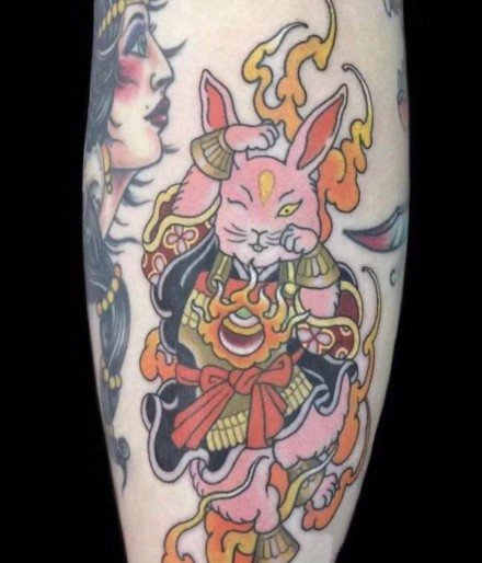 点击大图看下一张：日式传统兔子老鼠青蛙等小彩色纹身图案
