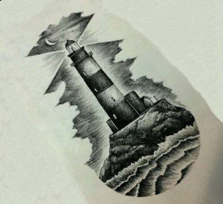点击大图看下一张：关于灯塔的一组纹身作品欣赏