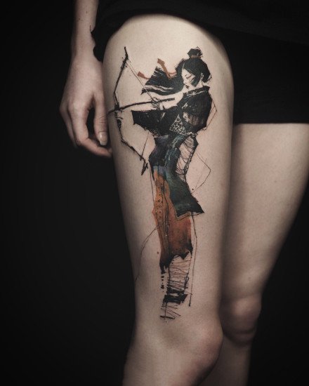 点击大图看下一张：适合大腿和大臂的创意水墨设计纹身图